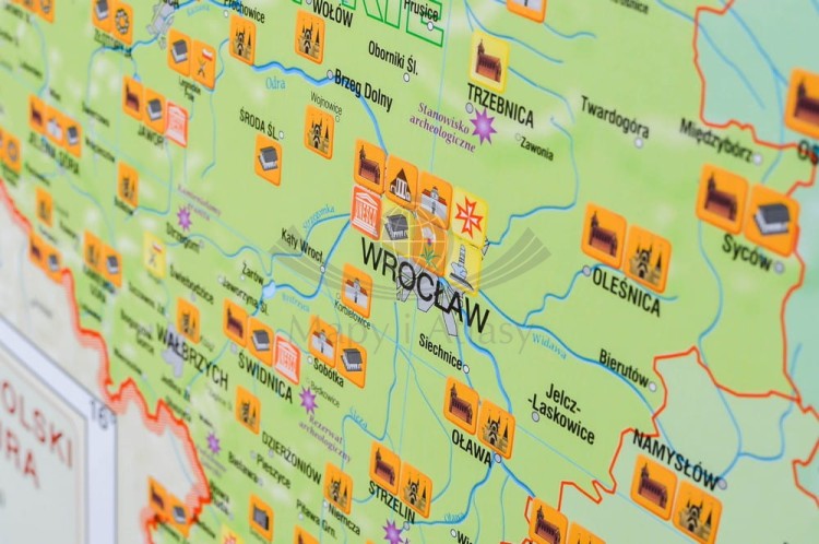 Polska. Dwustronna mapa ścienna krajoznawcza. Wydawnictwo: Meridian. Historia i kultura - fragment 5