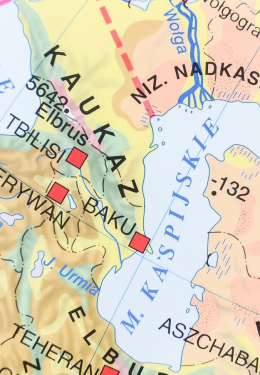 Azja. Dwustronna mapa ścienna. Strona krajobrazowa, fragment 1
