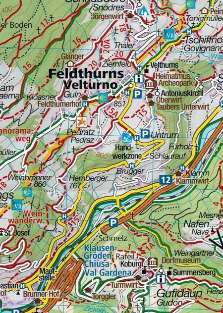 Dolomity. Zestaw czterech map turystycznych 672 wydawnictwa Kompass. Mapa 1 - fragment