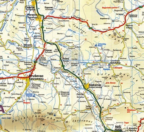 Serbia, Czarnogóra, Kosowo 1:385 000. Wodoodporna mapa samochodowo-turystyczna wydawnictwa Reise Know-How. Fragment