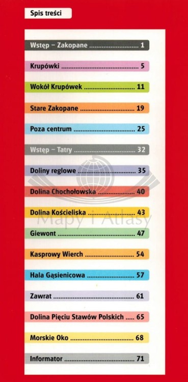 Zakopane i Tatry polskie. Przewodnik z mapami wydawnictwa Gauss. Spis treści