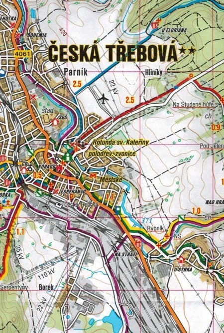 Ceskomoravske Mezihori, Lanskrounsko. Mapa turystyczna 454 wydawnictwa Shocart. Fragment 1