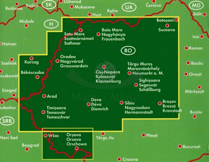 Rumunia północno-zachodnia / Transylwania. Mapa samochodowo-turystyczna wydawnictwa Freytag & Berndt. Fragment
