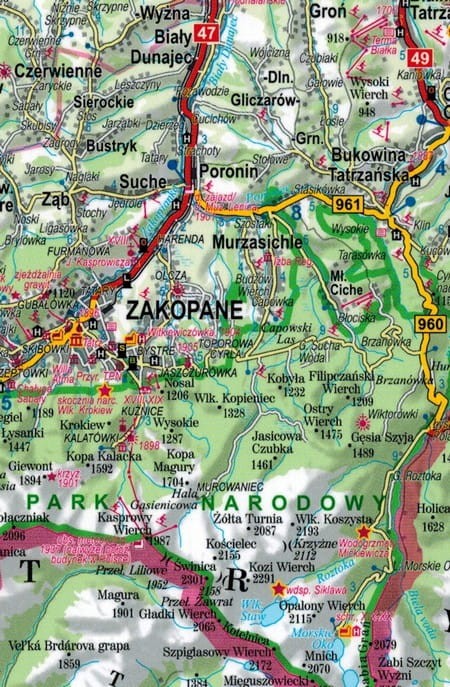 Tatry 1:27 000. Laminowana mapa turystyczna wydawnictwa ExpressMap. Okolice Tatr - fragment