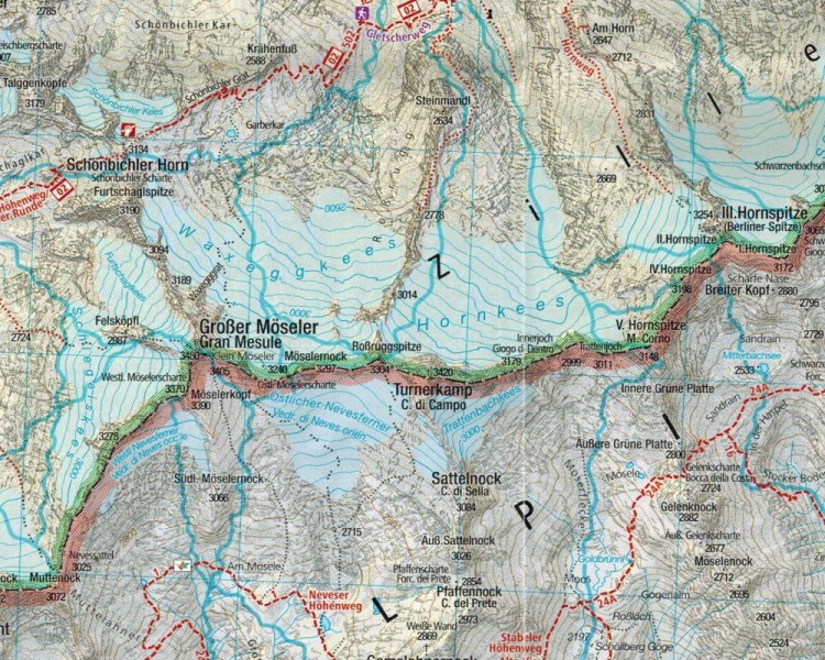 Południowy Tyrol, Trydent - Górna Adyga. Zestaw czterech map turystycznych 699 wydawnictwa Kompass. Mapa 3 - fragement