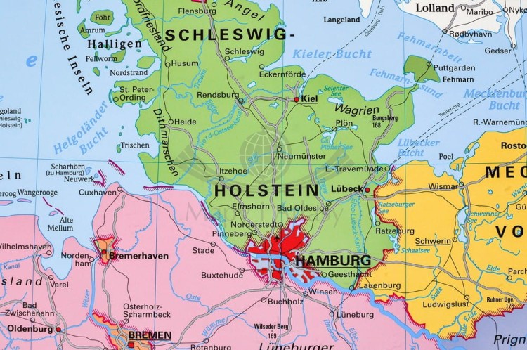 Niemcy 1:1 000 000. Mapa ścienna administracyjna. Fragment 1