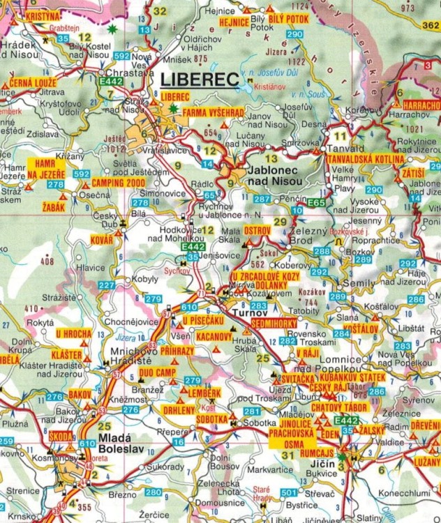 Czechy 1:500 000. Mapa samochodowa kempingów wydawnictwa Freytag & Berndt. Fragment 1