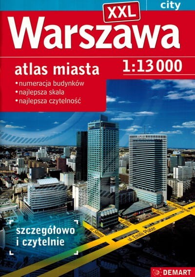 Warszawa 1:13 000. Atlas samochodowy miasta XXL wydawnictwa Demart. Okładka