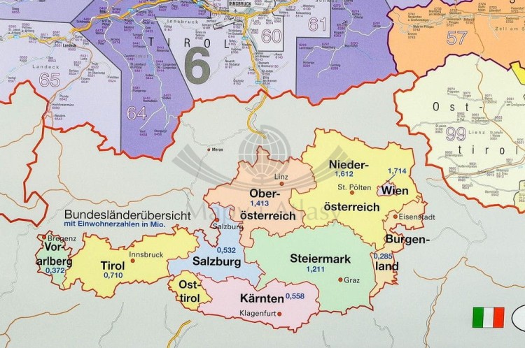 Austria 1:620 000. Mapa kodowa w wersji magnetycznej wydawnictwa Stiefel. Fragment 4