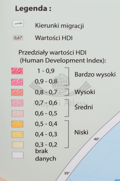 Świat 1:37 000 000. Zróżnicowanie gospodarcze i społeczne. Mapa ścienna wydawnictwa Meridian. Legenda 2