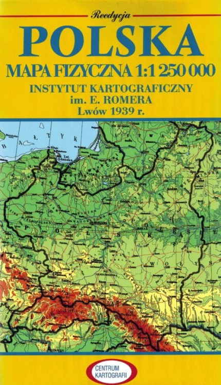Polska mapa fizyczna 1:1 250 000. Reedycja. Lwów 1939 r. Okładka