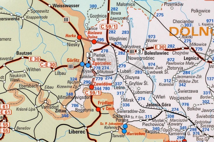 Polska i Europa. Mapa ścienna kolejowa, dwustronna. 107 x 70 cm. Strona 1 - fragment 4