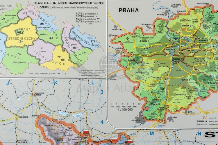 Czechy. Mapa ścienna administracyjno-drogowa. Fragment 7