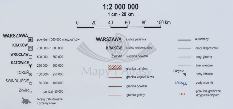 Polska. Mapa fizyczna i administracyjna. Podkładka na biurko. Legenda