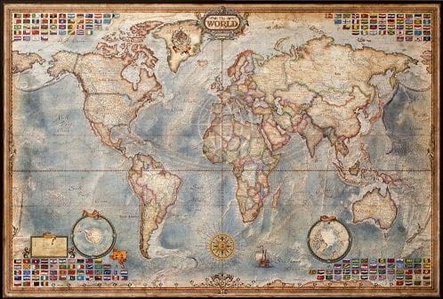 Świat 1:33 000 000. Mapa stylizowana "antyczna" z flagami. Wersja magnetyczna
