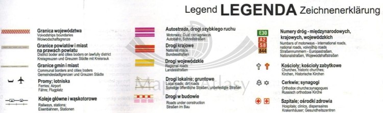 Województwo mazowieckie 1:270 000. Mapa turystyczno-samochodowa wydawnictwa BiK.  Legenda 2
