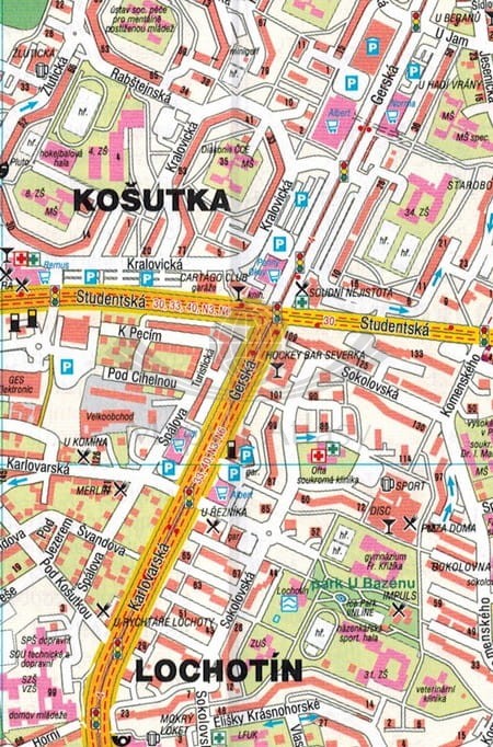 Pilzno i okolice / Plzen. Plan miasta / Mapa turystyczna wydawnictwa Shocart. Fragment 1