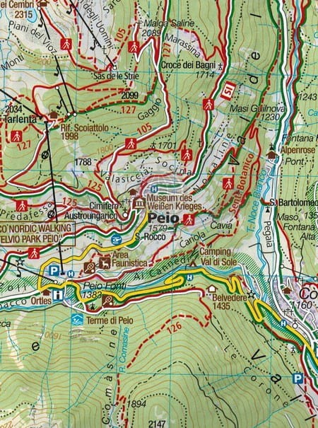 Val di Sole. Madonna di Campiglio - Male - Passo del Tonale - Peio - Rabbi. Mapa turystyczna 119 wydawnictwa Kompass. Fragment 2