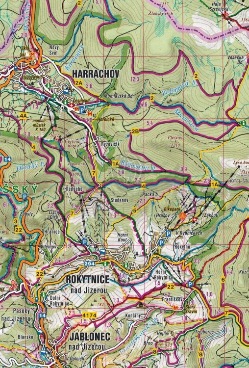 Czechy 1:75 000. Atlas rowerowy wydawnictwa Shocart. Przykładowy arkusz 2 - fragment