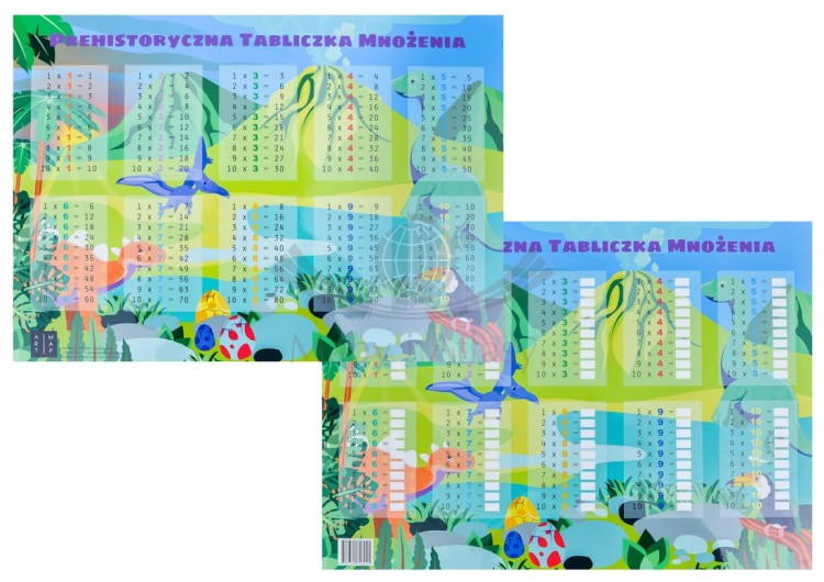 Prehistoryczna tabliczka mnożenia. Podkładka na biurko. Dwie strony