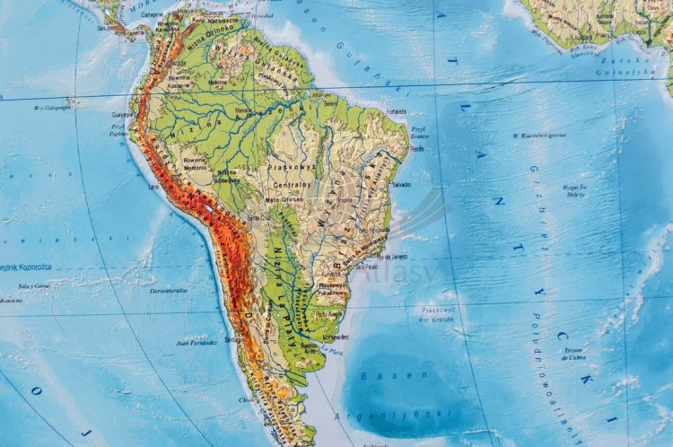 Świat. Mapa polityczna i fizyczna. Mapa ścienna. Fragment 11