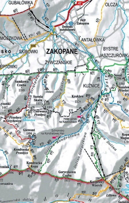 Tatry 1:27 000. Laminowana mapa turystyczna wydawnictwa ExpressMap. Schemat szlaków - fragment