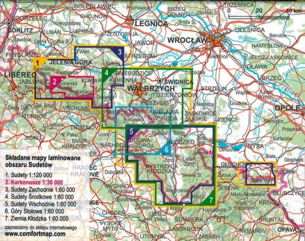 Karkonosze 1:30 000. Laminowana mapa turystyczna wydawnictwa ExpressMap. Zasięg