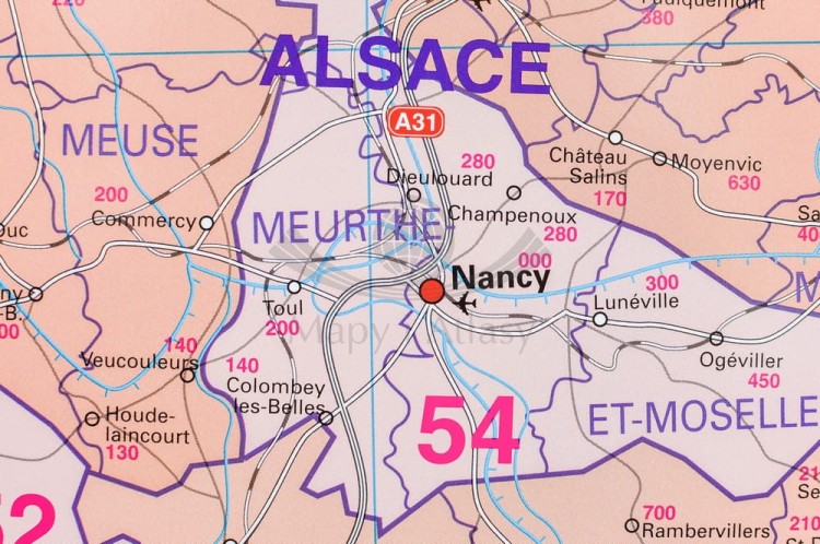 Francja 1:1 000 000. Mapa administracyjna z kodami pocztowymi w ramie drewnianej. Wydawnictwo: Stiefel. Fragment 5