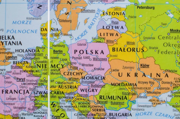 Świat. Dwustronna, laminowana mapa składana. Polityczna i krajobrazowa (fizyczna) XXL. Wydawnictwo ExpressMap. Fragment 1