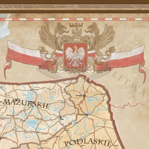 Rzeczpospolita Polska. Mapa administracyjno-drogowa, stylizowana. Wersja do wpinania. Fragment 6