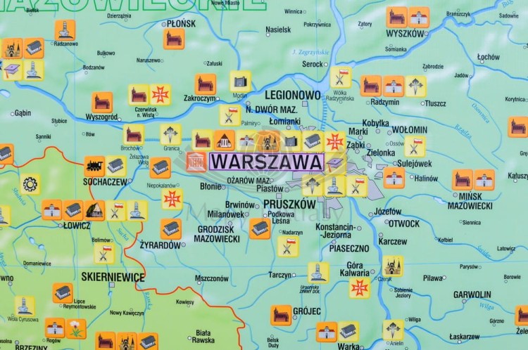 Polska. Dwustronna mapa ścienna krajoznawcza. Wydawnictwo: Meridian. Historia i kultura - fragment 1