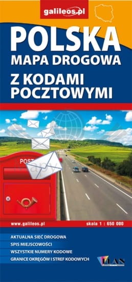 Polska 1:650 000. Mapa drogowa z kodami pocztowymi. Galileos