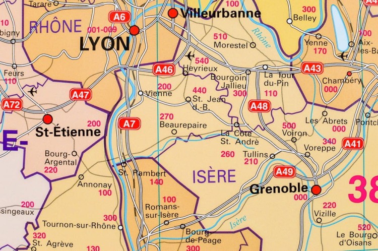 Francja 1:1 000 000. Mapa ścienna administracyjna z kodami pocztowymi. Wydawnictwo: Stiefel. Fragment 4