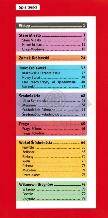 Warszawa. Przewodnik z mapą wydawnictwa Gauss. Spis treści