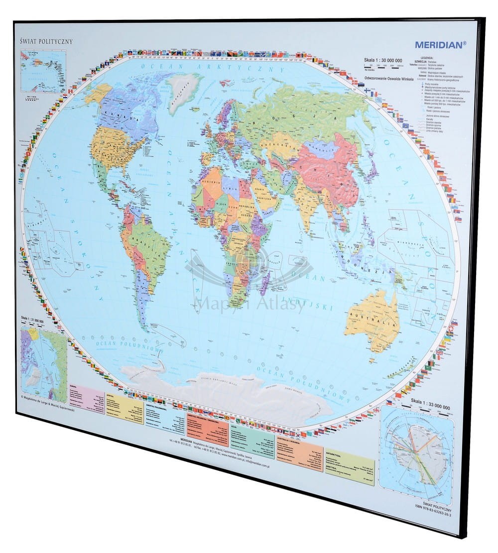 Świat 1:39 000 000. Mapa polityczna. Rama czarna alu SLIM