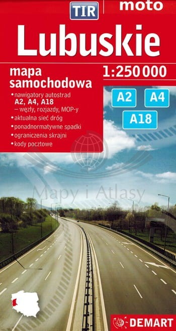 Województwo lubuskie dla zawodowców TIR. Mapa samochodowa wydawnictwa Demart. Okładka
