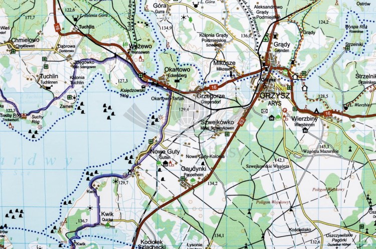 Mazury / Wielkie Jeziora Mazurskie. Mapa w wersji do wpinania. Fragment 4