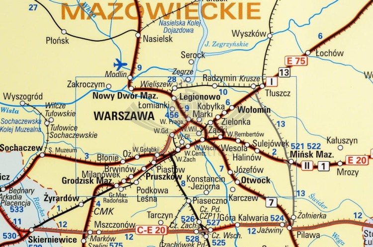 Polska i Europa. Mapa ścienna kolejowa, dwustronna. 107 x 70 cm. Strona 1 - fragment 2