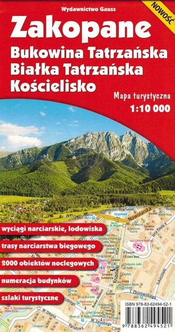 Zakopane, Bukowina i Białka Tatrzańska, Kościelisko. Mapa turystyczna. Gauss