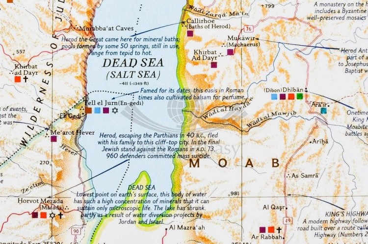 Ziemia Święta 1:405 500. Mapa polityczna w ramie drewnianej. Wydawnictwo: National Geographic. Fragment 1