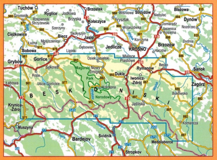 Beskid Niski 1:50 000. Laminowana mapa turystyczna wydawnictwa Compass. Zasięg