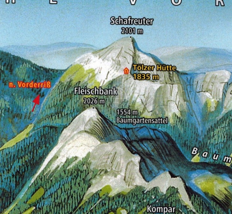 Karwendelgebirge. Wodoodporna mapa turystyczna wydawnictwa Kompass. Panorama - fragment
