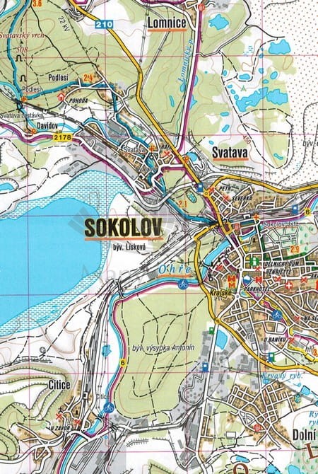 Zachodnioczeskie Uzdrowiska, Las Sławkowsk mapa turystyczna wydawnictwa Shocart. Fragment 2