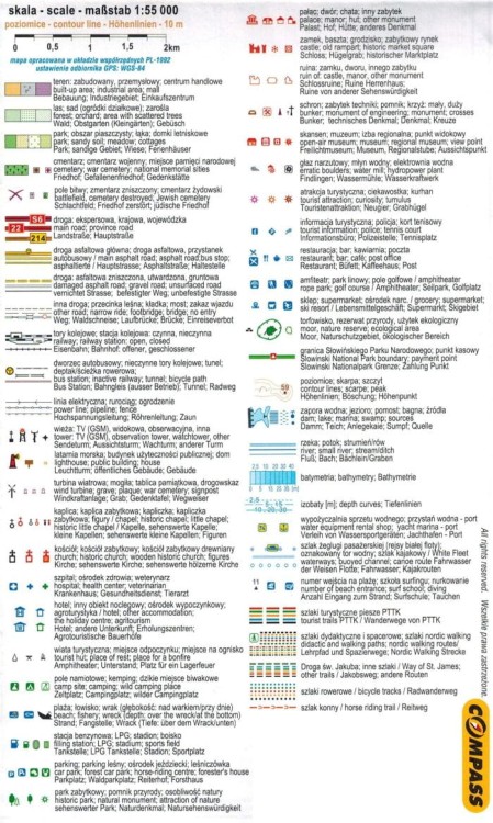 Kaszubskie Wybrzeże Bałtyku 1:55 000. Kaszuby Północne. Mapa turystyczna wydawnictwa Compass. Legenda