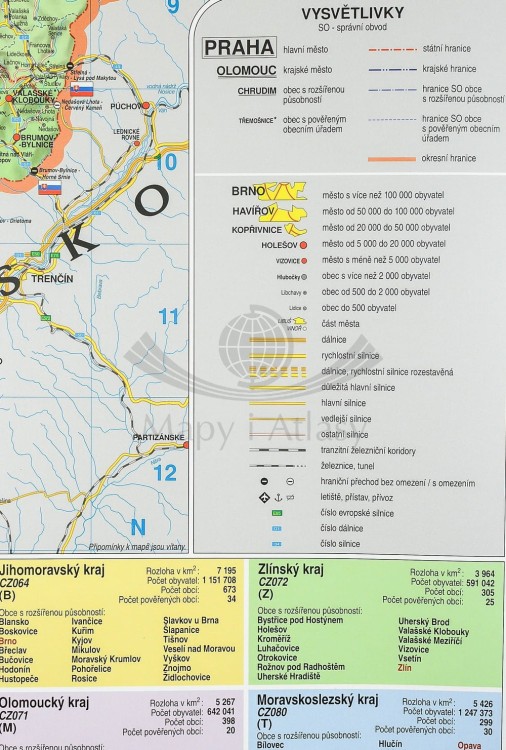 Czechy. Mapa ścienna administracyjno-drogowa. Fragment 11