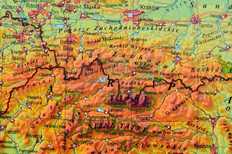 Polska. Mapa fizyczna i administracyjna. Podkładka na biurko. Fragment 12