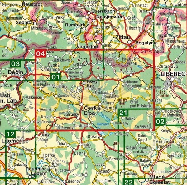 Góry Łużyckie / Luzicke Hory. Mapa turystyczna 04 wydawnictwa Shocart. Zasięg