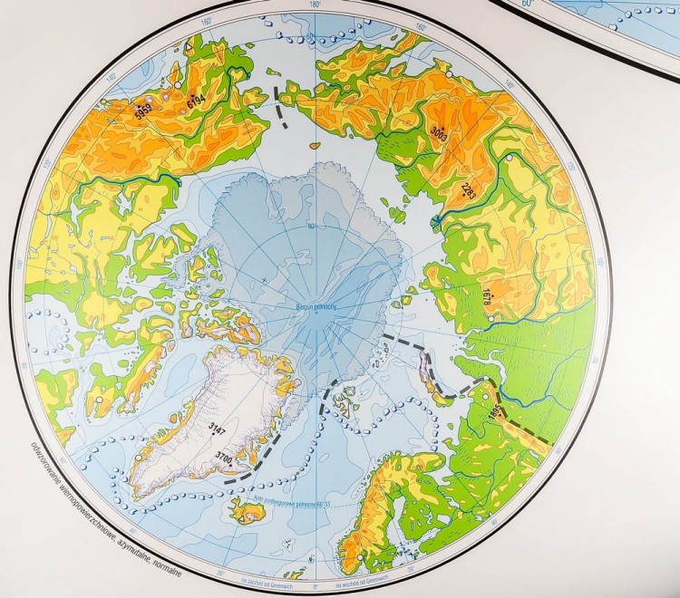 Świat ukształtowanie powierzchni 1:19 000 000. Mapa ścienna ogólnogeograficzna (fizyczna) / do ćwiczeń. Strona konturowa - fragment 4