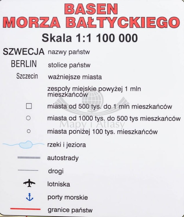 Kraje basenu Morza Bałtyckiego. Mapa ścienna polityczna wydawnictwa Meridian. Legenda