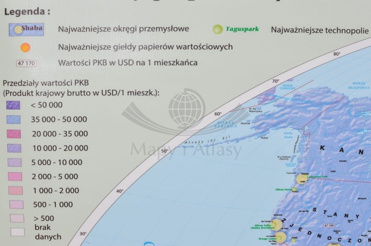 Świat 1:37 000 000. Zróżnicowanie gospodarcze i społeczne. Mapa ścienna wydawnictwa Meridian. Legenda 1